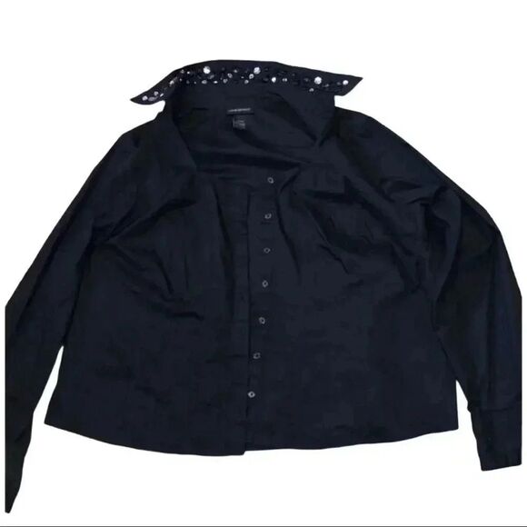 🌸 Lane Bryant Button‎ Down Black Blouse Size 22/24 🌸 - Picture 1 of 7